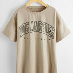 Letter Graphic drop shoulder longline tee SHEIN khaki size 4